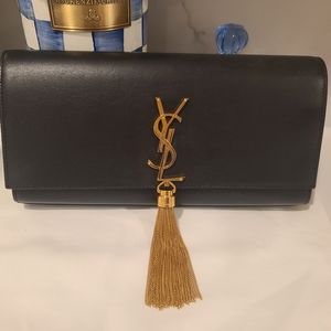 **Sold**Authentic YSL black Calfskin Kate tassel Clutch